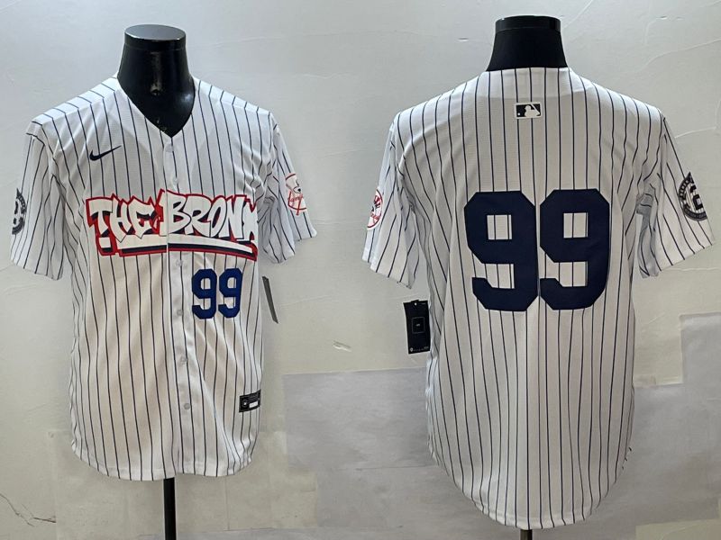 Men New York Yankees 99 Judge White Stripe four generations Joint Name 2025 Nike MLB Jersey style 4
